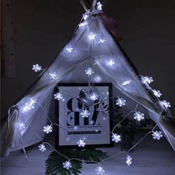 Christmas Snowflake String Lights, 20ft 40 LED Fairy Lights Battery Operated Waterproof Twinkle Lighting Indoor Outdoor Decorations for Bedroom Party Patio Room Garden Home Xmas Tree Decor (White)