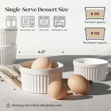 DOWAN Ramekins 8 oz Oven Safe with Lids, Creme Brulee Ramekins Bowls, Porcelain Ramiken Souffle Dish...