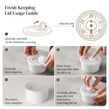 DOWAN Ramekins 8 oz Oven Safe with Lids, Creme Brulee Ramekins Bowls, Porcelain Ramiken Souffle Dishes, Custard Cups for Baking, Small Bowls for Pudding Dip Sauces Charcuterie Dessert, White, Set of 6