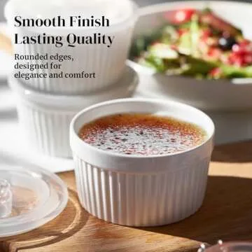 DOWAN Ramekins 8 oz Oven Safe with Lids, Creme Brulee Ramekins Bowls, Porcelain Ramiken Souffle Dishes, Custard Cups for Baking, Small Bowls for Pudding Dip Sauces Charcuterie Dessert, White, Set of 6