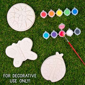 Creative Roots Mosaic Butterfly, Ladybug, & Sun Stepping Stone, Includes 3-Pack 4.5-Inch Ceramic Stepping Stone & 6 Vibrant Paints, Paint Your Own DIY Stepping Stone for Kids Ages 8+