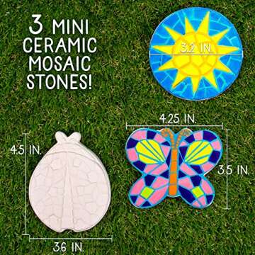 Creative Roots Mosaic Butterfly, Ladybug, & Sun Stepping Stone, Includes 3-Pack 4.5-Inch Ceramic Stepping Stone & 6 Vibrant Paints, Paint Your Own DIY Stepping Stone for Kids Ages 8+