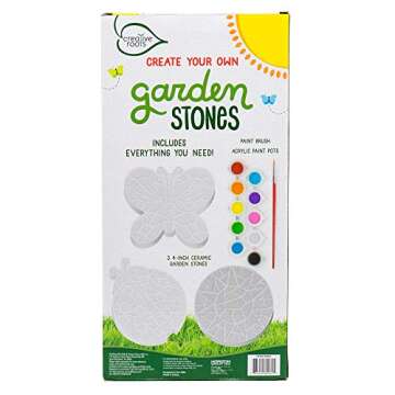 Creative Roots Mosaic Butterfly, Ladybug, & Sun Stepping Stone, Includes 3-Pack 4.5-Inch Ceramic Stepping Stone & 6 Vibrant Paints, Paint Your Own DIY Stepping Stone for Kids Ages 8+
