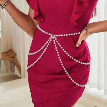 Navoky Layered Pearl Waist Chain Bohemian Multilayered Belly Chain Pearls Silver Body Chain for Wome...