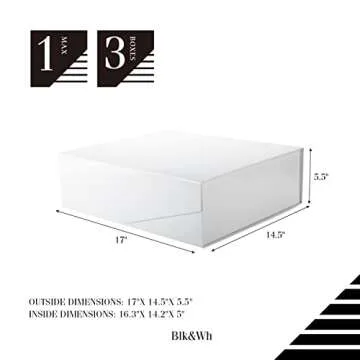 BLK&WH Extra Large Gift Box with Lid 16.3x14.2x5 Inches, White Gift Box Closure Lid for Clothes and Large Gifts (Glossy White)
