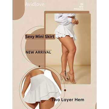 Avidlove Mini Skirt for Women Sexy Solid Ruffle Trim Lingerie Skirt Short High Waist Two Layer Hem Skirt