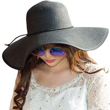 Stylish Lanzom Women's Wide Brim Straw Hat for Summer Sunshine