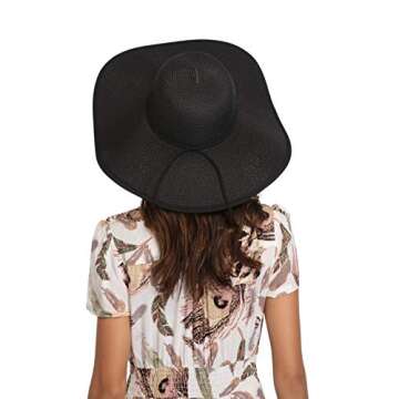 Lanzom Womens Wide Brim Straw Hat Big Floppy Foldable Roll up Cap Beach Sun Hat UPF 50+(Twine-Black)