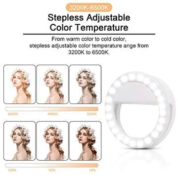 Selfie Ring Light, XINBAOHONG Rechargeable Portable Clip-on Selfie Fill Light with 48 LED for Smart Phone Photography, Camera Video, Girl Makes up (White, 48LED)