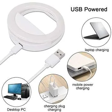 Selfie Ring Light, XINBAOHONG Rechargeable Portable Clip-on Selfie Fill Light with 48 LED for Smart Phone Photography, Camera Video, Girl Makes up (White, 48LED)