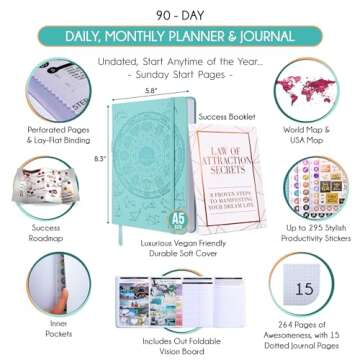 Manifestation Journal - 5 Minute Manifesting & Self Care Journal | 90-Day Undated Daily Planner for ...