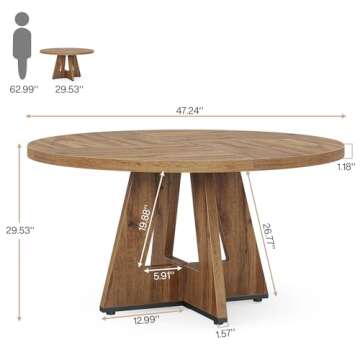 Tribesigns Farmhouse Dining Table, 47 Inch Round Dinner Table for 4, Rustic Round Dining Room Table ...