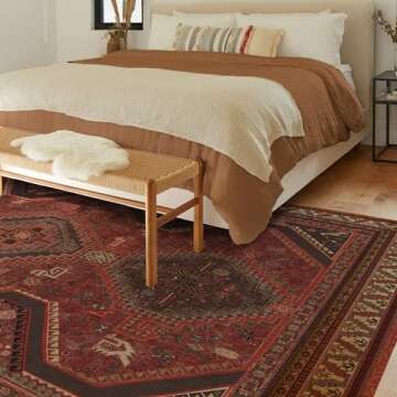 RUGGABLE Washable 8x10 Large Area Rug, Zareen Scarlet Red, Premium Rugs for Living Room, Bedroom, Ki...