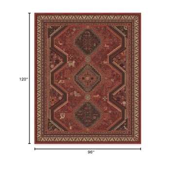 RUGGABLE Washable 8x10 Large Area Rug, Zareen Scarlet Red, Premium Rugs for Living Room, Bedroom, Kitchen, Office, Classroom with Gripper Non Slip Pad