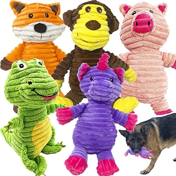 Jalousie 5 Pack Plush Dog Squeaky Toys Bundle for Play