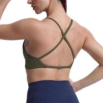 Aoxjox Women's Workout Sports Bras Fitness Backless Padded Sienna Low Impact Bra Yoga Crop Tank Top (Olive Green, Small)