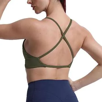 Aoxjox Women's Workout Sports Bras Fitness Backless Padded Sienna Low Impact Bra Yoga Crop Tank Top (Olive Green, Small)
