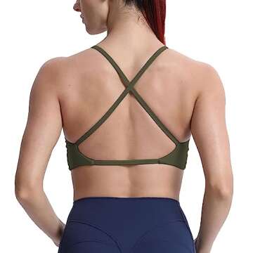Aoxjox Women's Workout Sports Bras Fitness Backless Padded Sienna Low Impact Bra Yoga Crop Tank Top (Olive Green, Small)