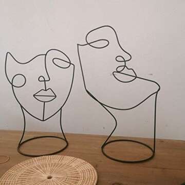 RISEON Set of 2 Modern Abstract Faces Metal Line Figure Art, Metal Face Outline, Geometric Hat Stand...