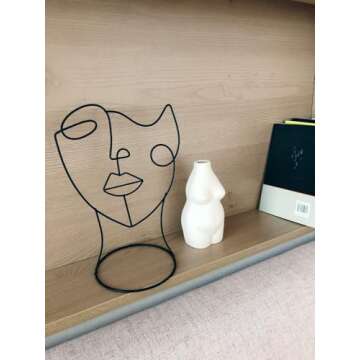 RISEON Set of 2 Modern Abstract Faces Metal Line Figure Art, Metal Face Outline, Geometric Hat Stands Metal Hat Cap Rack Wigs Holder, Wire Tabletop Jewellry Display Stand Minimalist Art Decor