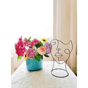 RISEON Set of 2 Modern Abstract Faces Metal Line Figure Art, Metal Face Outline, Geometric Hat Stands Metal Hat Cap Rack Wigs Holder, Wire Tabletop Jewellry Display Stand Minimalist Art Decor