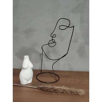 RISEON Set of 2 Modern Abstract Faces Metal Line Figure Art, Metal Face Outline, Geometric Hat Stands Metal Hat Cap Rack Wigs Holder, Wire Tabletop Jewellry Display Stand Minimalist Art Decor