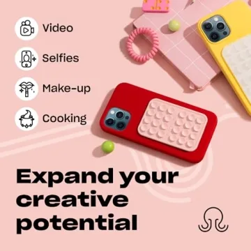 OCTOBUDDY - Silicone Suction Phone Case Adhesive Mount - Hands-Free, Strong Grip Holder for Selfies and Videos - Durable, Easy to Use - iPhone and Android Compatible - 2.25″ x 3.25″, Chalk Pink