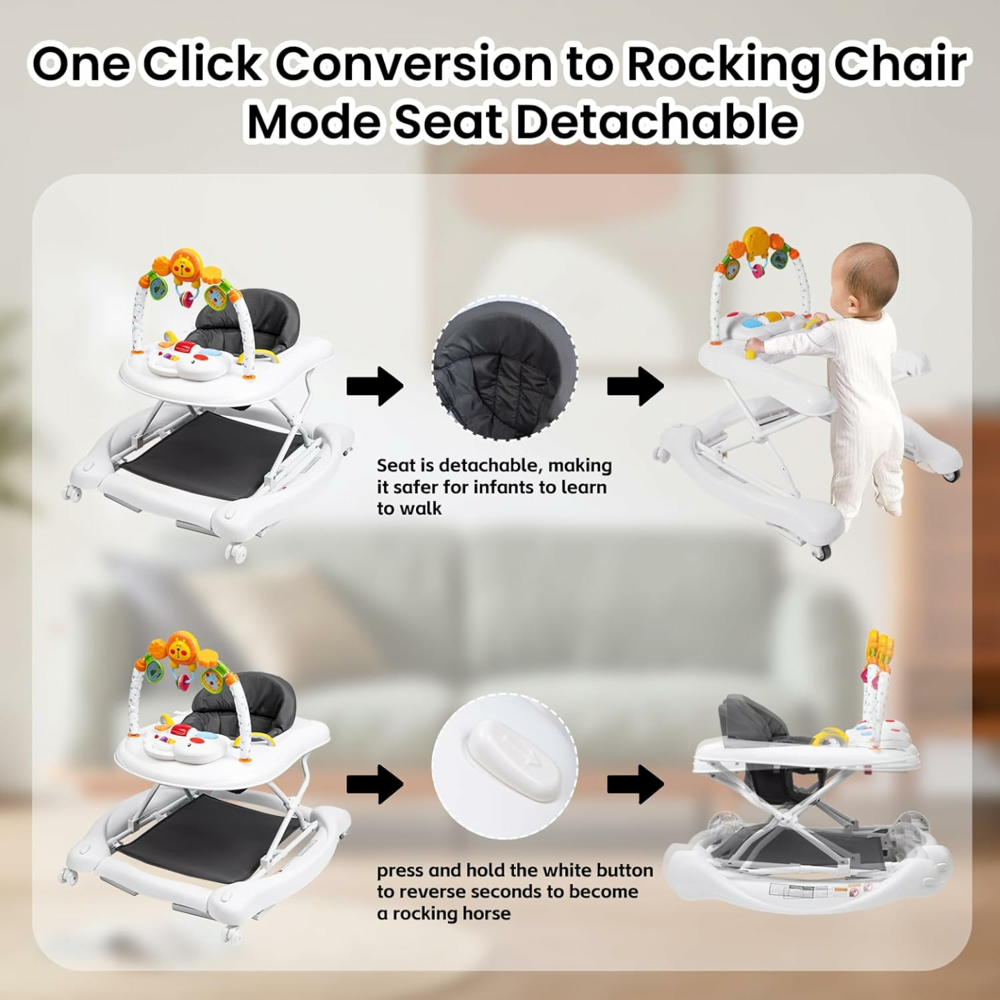 5-in-1 Baby Walker for Infants with Adjustable Features