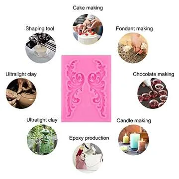 Rainmae 5 Pcs Baroque Style Curlicues Scroll Lace Fondant Silicone Mold, Relief Flower Lace Mould Filigree Mold 3D Sculpted Decoration, Cupcake Topper, Jewelry, Polymer Clay, Crafting Projects