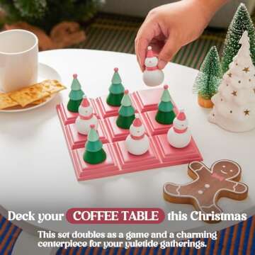 Christmas Tic Tac Toe Game with 3D Snowman & Tree Pieces,Xmas Coffee Table Decor,Indoor Holiday Deco...