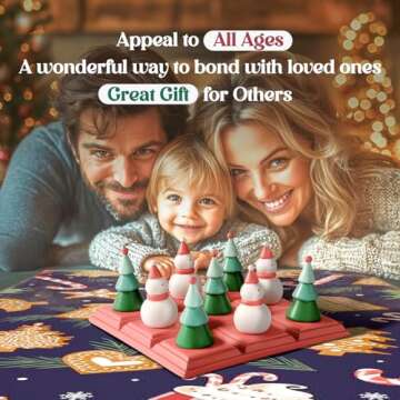 Christmas Tic Tac Toe Game with 3D Snowman & Tree Pieces,Xmas Coffee Table Decor,Indoor Holiday Decorations for Tabletop,Home Shelf,Office,Party Centerpiece,Fun Board Game