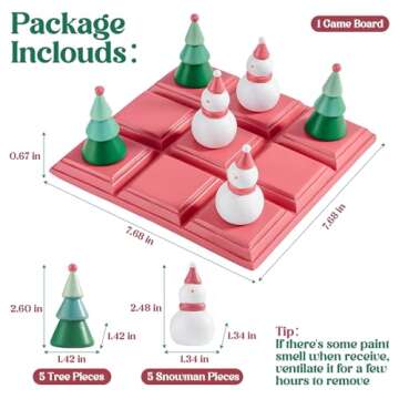 Christmas Tic Tac Toe Game with 3D Snowman & Tree Pieces,Xmas Coffee Table Decor,Indoor Holiday Decorations for Tabletop,Home Shelf,Office,Party Centerpiece,Fun Board Game