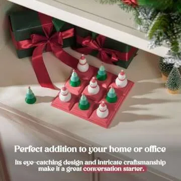 Christmas Tic Tac Toe Game with 3D Snowman & Tree Pieces,Xmas Coffee Table Decor,Indoor Holiday Decorations for Tabletop,Home Shelf,Office,Party Centerpiece,Fun Board Game