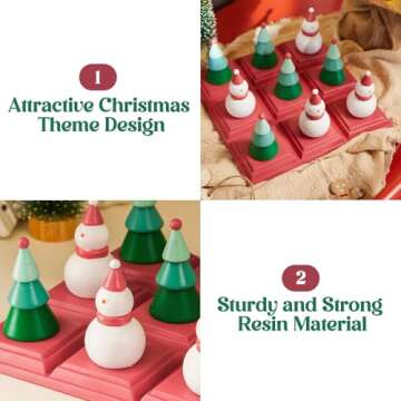 Christmas Tic Tac Toe Game with 3D Snowman & Tree Pieces,Xmas Coffee Table Decor,Indoor Holiday Decorations for Tabletop,Home Shelf,Office,Party Centerpiece,Fun Board Game