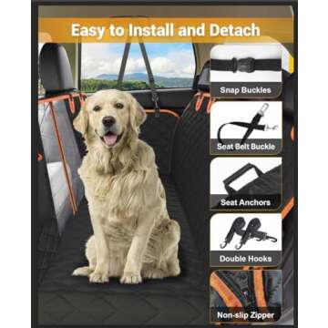 Dog Car Seat Cover, 600D Heavy Durable Dog Seat Cover for Back Seat, 100% Waterproof Scratch Proof Nonslip Dog Hammock for Car with Side Flap, Pet Seat Covers with Seat belt for Cars Sedan SUV Trucks