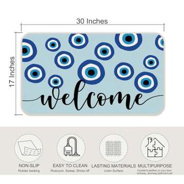 Blue Evil Eye Welcome Preppy Trendy 30 x 17 Inches Door Mat Dorm Entryway Doormat,Front Door Entranc...