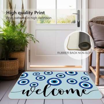 Blue Evil Eye Welcome Preppy Trendy 30 x 17 Inches Door Mat Dorm Entryway Doormat,Front Door Entrance Outdoor Home Dorm Preppy Decor,Preppy Gifts for Women Girls