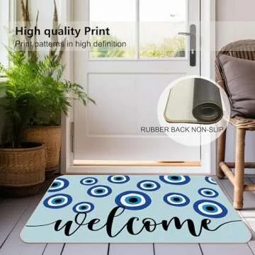 Blue Evil Eye Welcome Preppy Trendy 30 x 17 Inches Door Mat Dorm Entryway Doormat,Front Door Entrance Outdoor Home Dorm Preppy Decor,Preppy Gifts for Women Girls