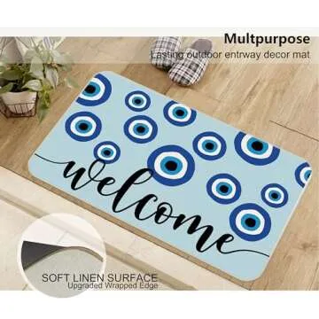Blue Evil Eye Welcome Preppy Trendy 30 x 17 Inches Door Mat Dorm Entryway Doormat,Front Door Entrance Outdoor Home Dorm Preppy Decor,Preppy Gifts for Women Girls