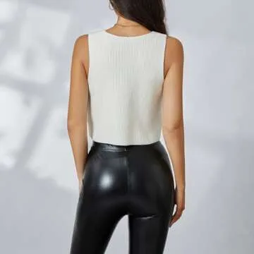 Women Knit Vest Top Y2k V Neck Sleeveless Button Up Crochet Going Out Tops Fashion Streetwear White S