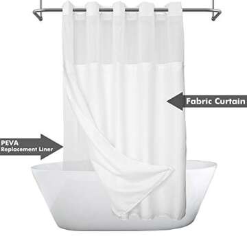 Extra Long No Hook Slub Textured Shower Curtain with Snap-in PEVA Liner Set - 71" x 98"(96"), Hotel ...