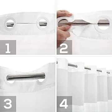 Extra Long No Hook Slub Textured Shower Curtain with Snap-in PEVA Liner Set - 71" x 98"(96"), Hotel Style with See Through Top Window, Fabric Curtain & Waterproof Liner, White, 71x98