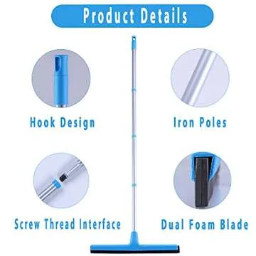 ANLIZY Floor Squeegee - 50" Adjustable Foam Magic Broom for Multi-Surface Cleaning