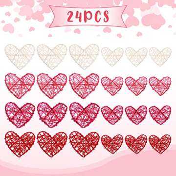 Geosar 24 Pcs 5inch/4inch/3inch Valentine‘s Day Heart Shaped Rattan Balls Valentine‘s Day Bowl Vase Fillers Potpo 4 Colors for Wedding DIY Craft Table Centerpieces Home Decor(4 Inch + 3 Inch,Rattan)
