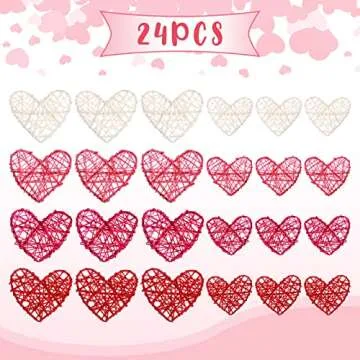 Geosar 24 Pcs 5inch/4inch/3inch Valentine‘s Day Heart Shaped Rattan Balls Valentine‘s Day Bowl Vase Fillers Potpo 4 Colors for Wedding DIY Craft Table Centerpieces Home Decor(4 Inch + 3 Inch,Rattan)