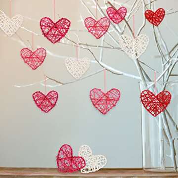 Geosar 24 Pcs 5inch/4inch/3inch Valentine‘s Day Heart Shaped Rattan Balls Valentine‘s Day Bowl Vase Fillers Potpo 4 Colors for Wedding DIY Craft Table Centerpieces Home Decor(4 Inch + 3 Inch,Rattan)