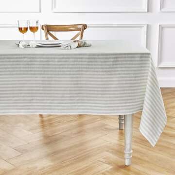 Handcrafted Sage and White Linen Tablecloth - 60x120