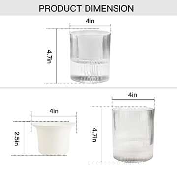 Llanguagebasin Self Watering Planter,Indoor Plants Pots for 4 Inch,2 Pack Clear White Plastic Flower Pot with Wick Rope,Home Modern Cylindrical Ribbed Decorative Pot for African Violets, Orchid,Aloe.