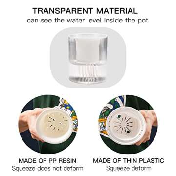 Llanguagebasin Self Watering Planter,Indoor Plants Pots for 4 Inch,2 Pack Clear White Plastic Flower Pot with Wick Rope,Home Modern Cylindrical Ribbed Decorative Pot for African Violets, Orchid,Aloe.