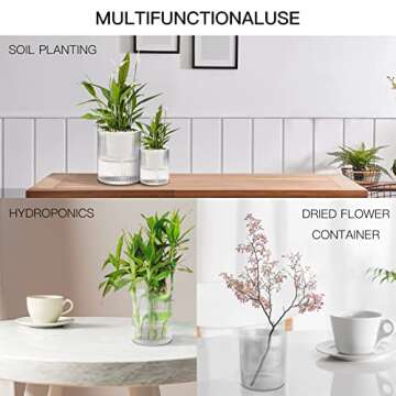 Llanguagebasin Self Watering Planter,Indoor Plants Pots for 4 Inch,2 Pack Clear White Plastic Flower Pot with Wick Rope,Home Modern Cylindrical Ribbed Decorative Pot for African Violets, Orchid,Aloe.